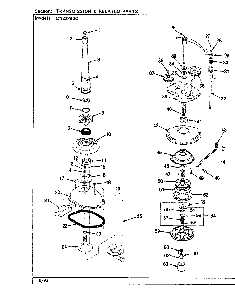 TRANSMISSION & RELATED PARTS (REV. A - E) Diagram and Parts List for CW20P8ASC  Crosley Washer