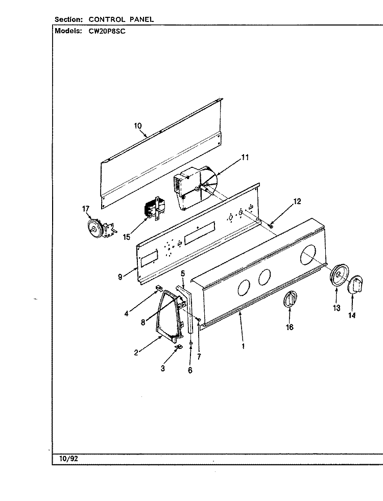 CONTROL PANEL (REV. A - E) (CW20P8xSC) Diagram and Parts List for CW20P8ASC  Crosley Washer