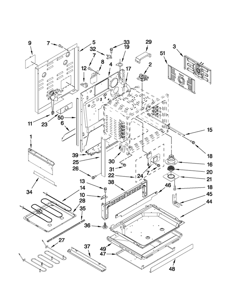 Chassis Parts Diagram and Parts List for JES8850CAB01  Jenn-Air Range