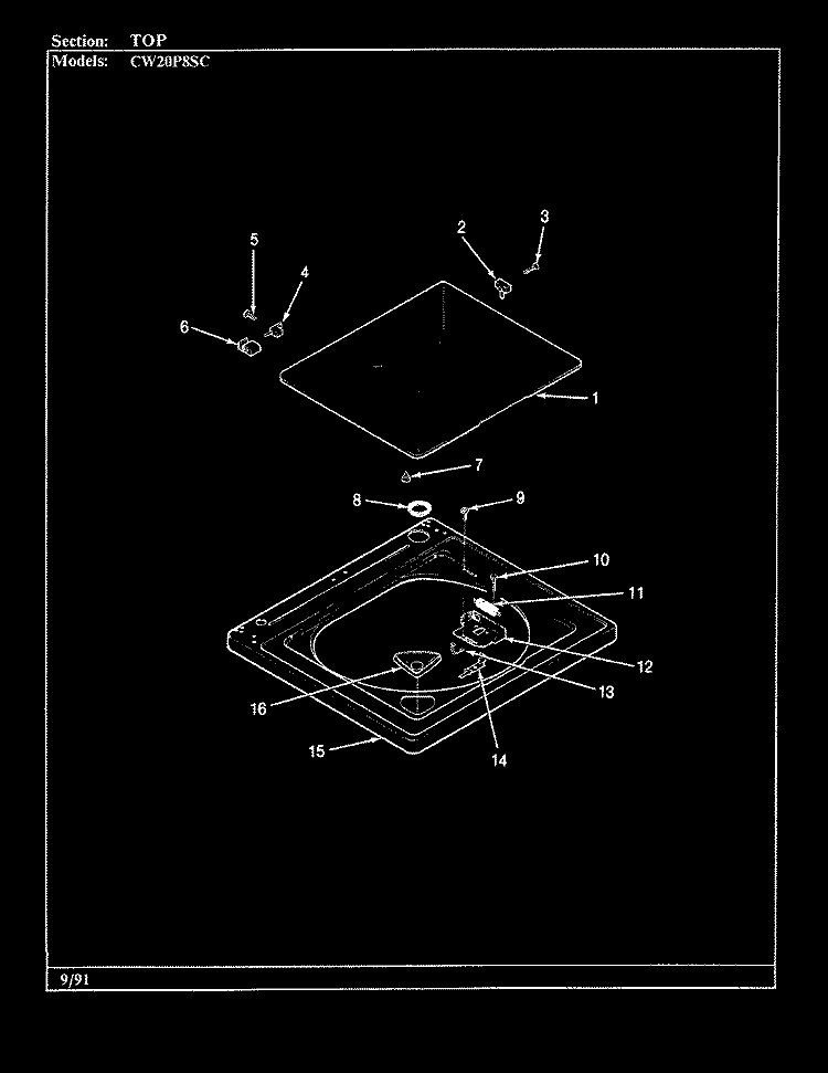 TOP (ORIG - CW20P8xSC) Diagram and Parts List for CW20P8WSC  Crosley Washer