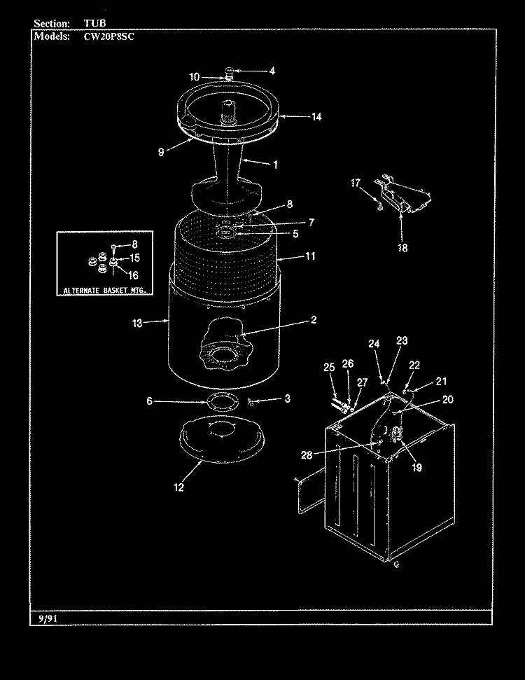 TUB (ORIG - CW20P8xSC) Diagram and Parts List for CW20P8ASC  Crosley Washer