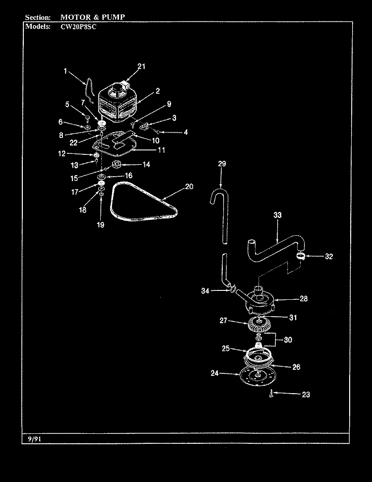 MOTOR & PUMP (ORIG - CW20P8xSC) Diagram and Parts List for CW20P8ASC  Crosley Washer