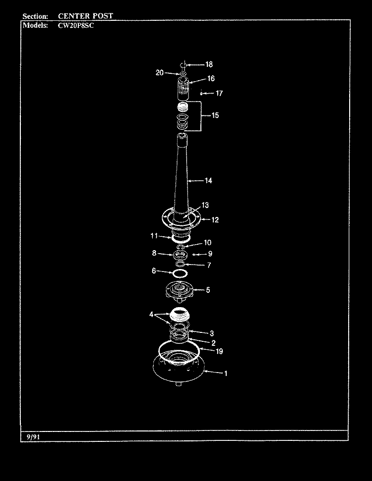 CENTER POST (ORIG - CW20P8xSC) Diagram and Parts List for CW20P8ASC  Crosley Washer