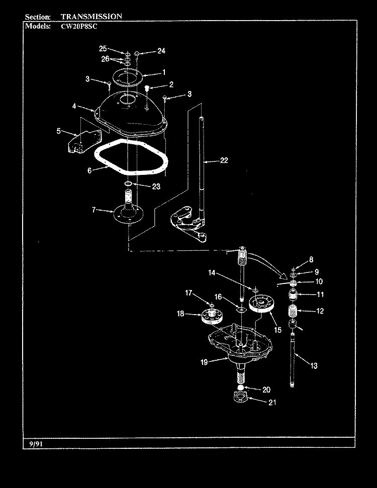 TRANSMISSION (ORIG - CW20PxSC) Diagram and Parts List for CW20P8ASC  Crosley Washer