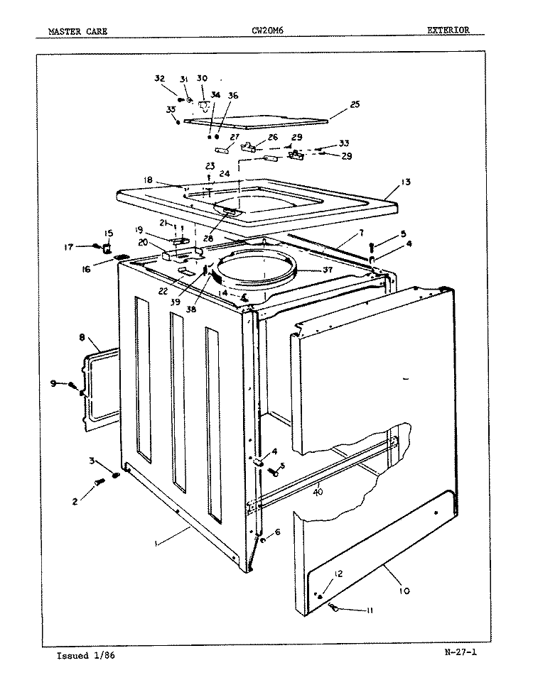 EXTERIOR (ORIG. REV. A - B) Diagram and Parts List for CW20M6  Crosley Washer