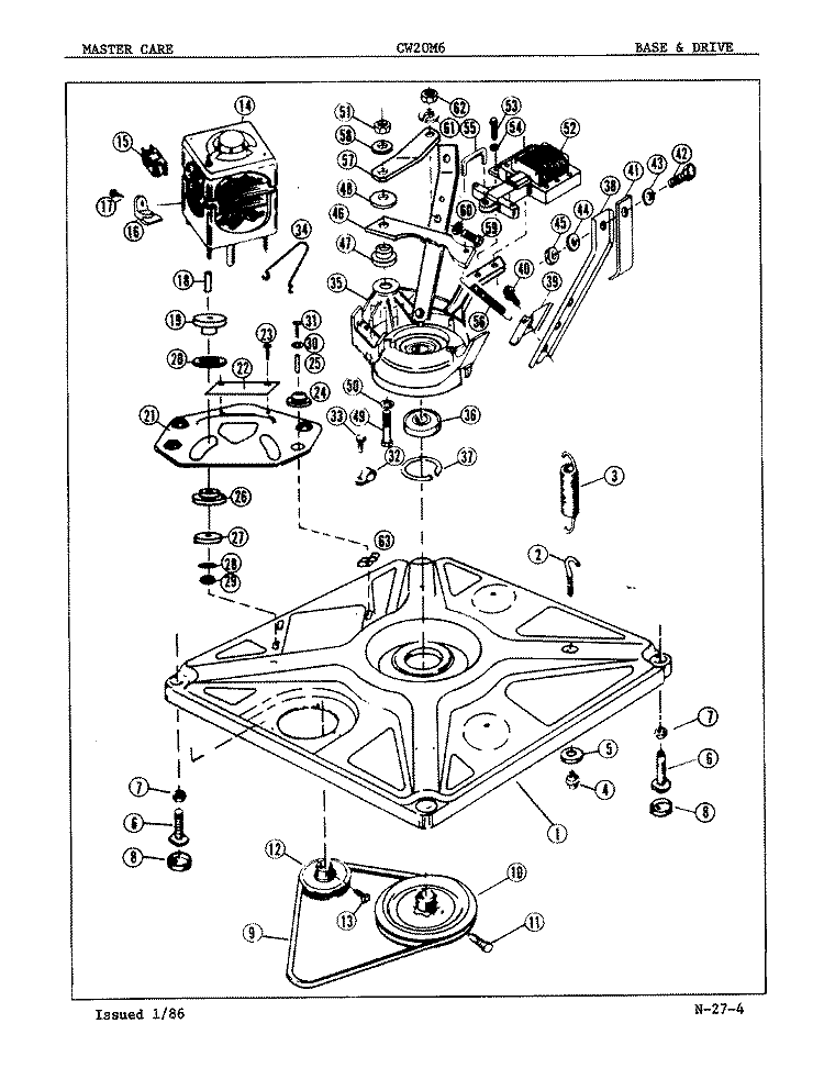 BASE & DRIVE (ORIG. REV. A - B) Diagram and Parts List for CW20M6A  Crosley Washer