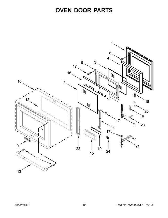 07 - Oven Door Parts Diagram and Parts List for JDRP430WP02  Jenn-Air Range