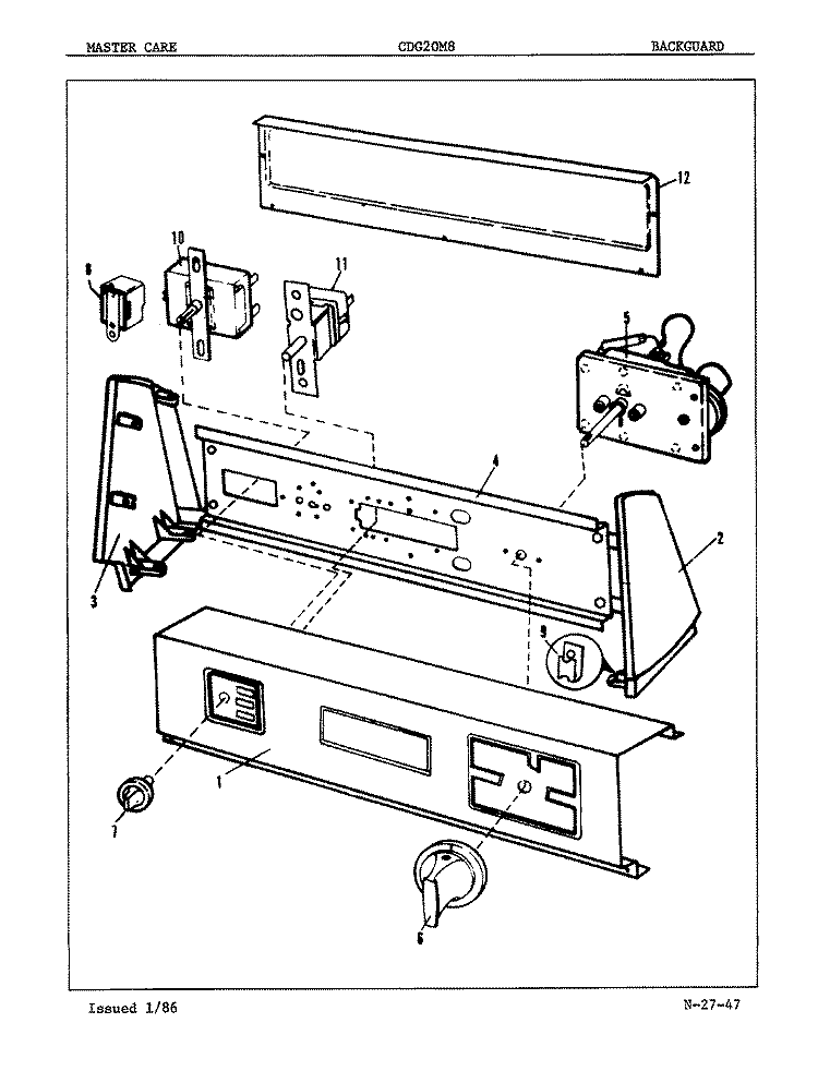 CONTROL PANEL (ORIG. REV. A - D) Diagram and Parts List for CDG20M8A  Crosley Dryer
