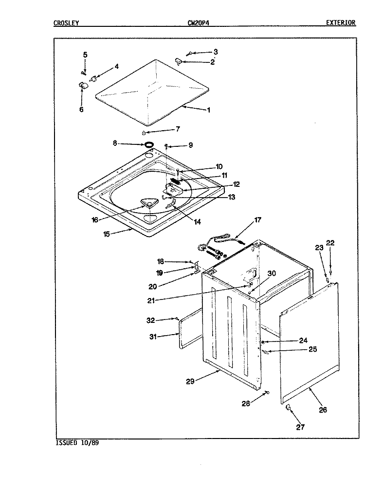EXTERIOR (ORIG. REV. A - D) Diagram and Parts List for CW20P4W  Crosley Washer