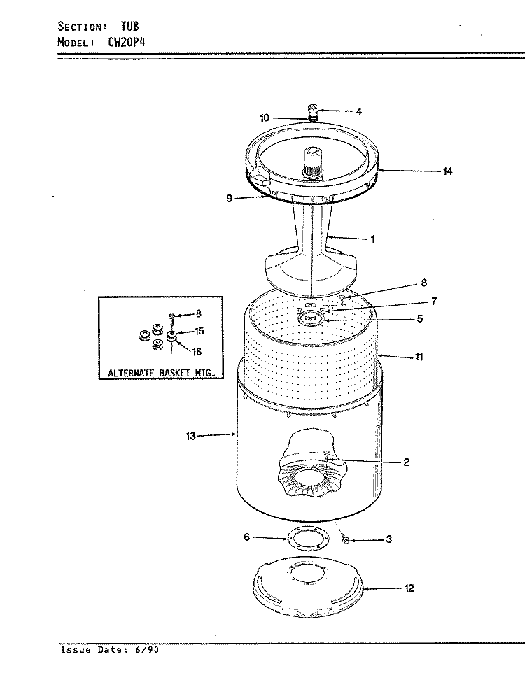 TUB (ORIG. REV. A - D) Diagram and Parts List for CW20P4W  Crosley Washer