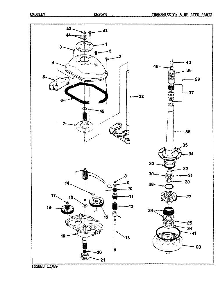 TRANSMISSION (ORIG. REV. A - D) Diagram and Parts List for CW20P4W  Crosley Washer