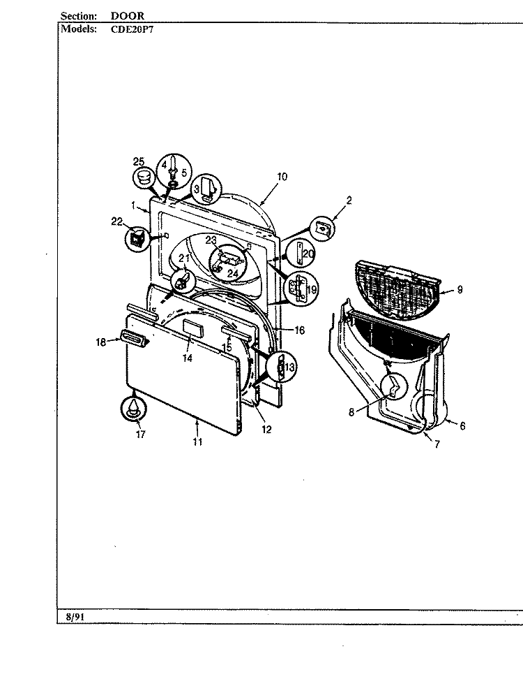 DOOR Diagram and Parts List for CDE20P7W  Crosley Dryer