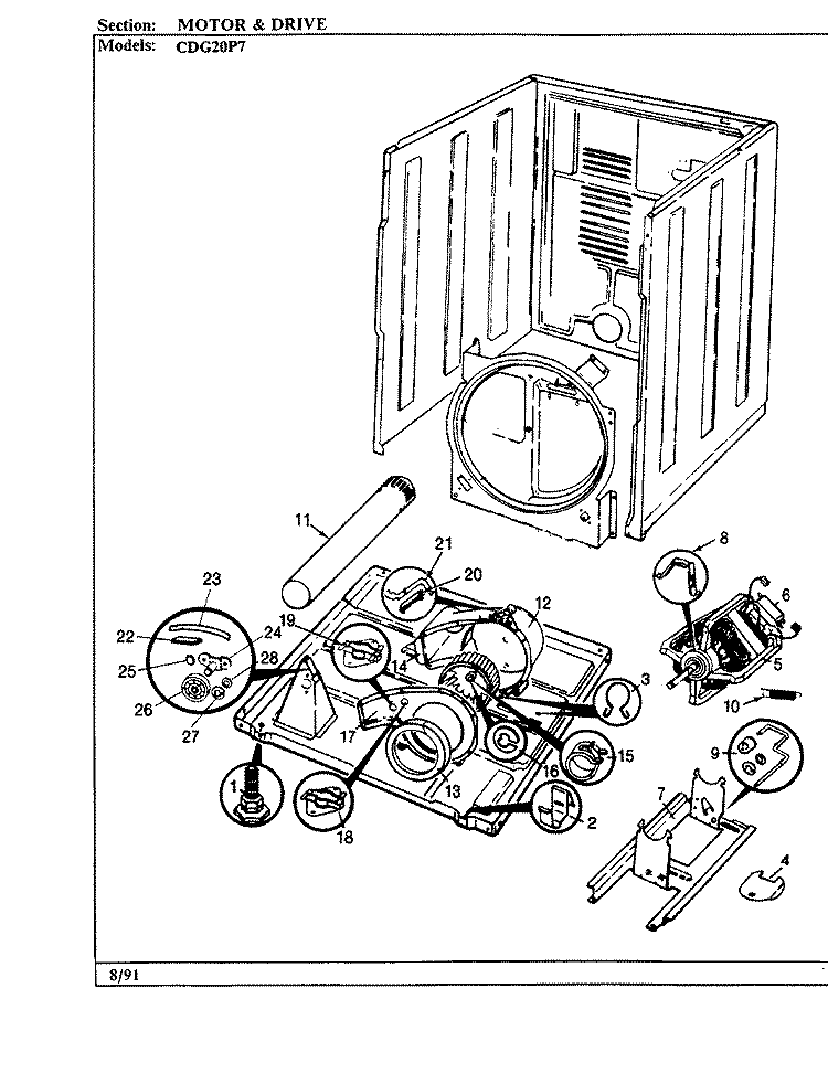 MOTOR & DRIVE Diagram and Parts List for CDG20P7W  Crosley Dryer