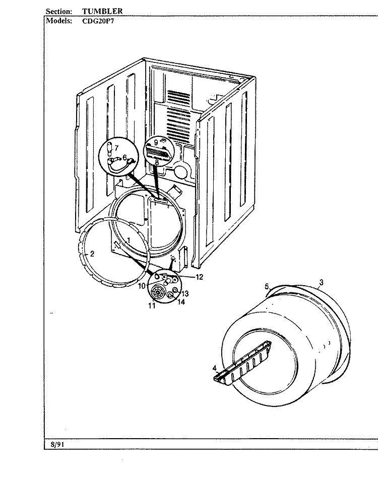 TUMBLER Diagram and Parts List for CDG20P7W  Crosley Dryer