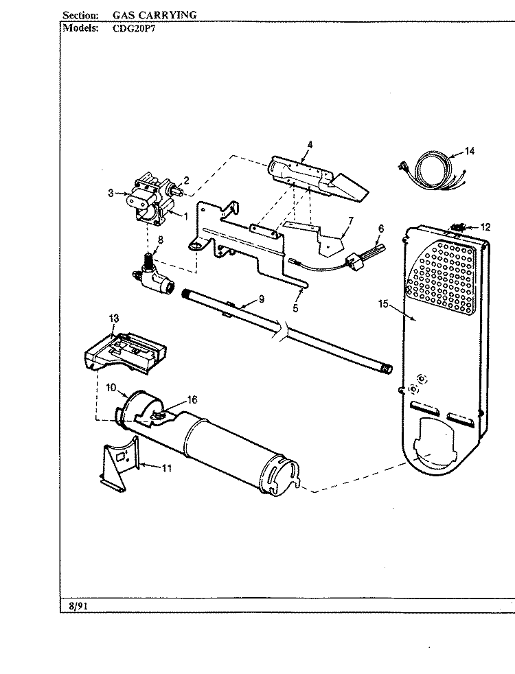 GAS CARRYING Diagram and Parts List for CDG20P7W  Crosley Dryer