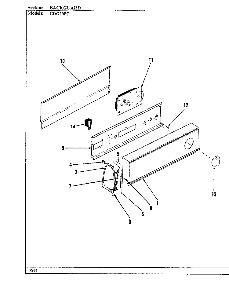 CONTROL PANEL Diagram and Parts List for CDG20P7W  Crosley Dryer
