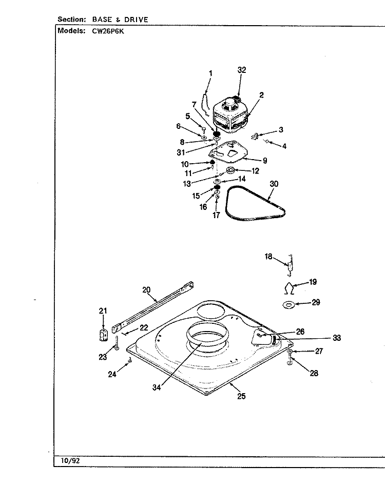 BASE & DRIVE (REV. E - J) Diagram and Parts List for CW26P6KW  Crosley Washer