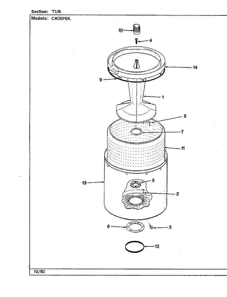 TUB (REV. E - J) Diagram and Parts List for CW26P6KW  Crosley Washer