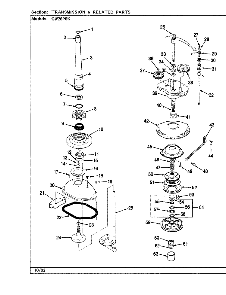 TRANSMISSION (REV. E - J) Diagram and Parts List for CW26P6KW  Crosley Washer