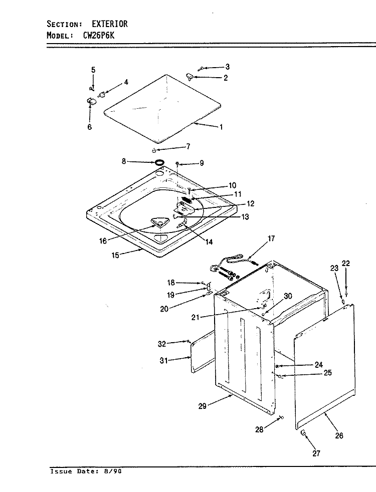 EXTERIOR (ORIG. REV. A - D) Diagram and Parts List for CW26P6KW  Crosley Washer