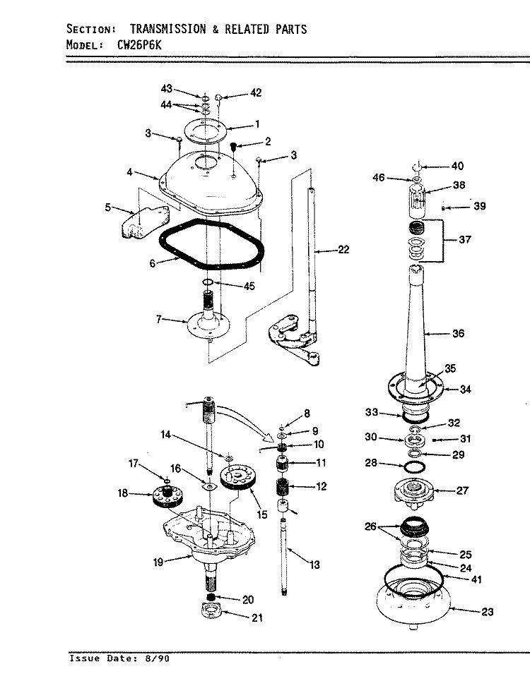 TRANSMISSION (ORIG. REV. A - D) Diagram and Parts List for CW26P6KW  Crosley Washer