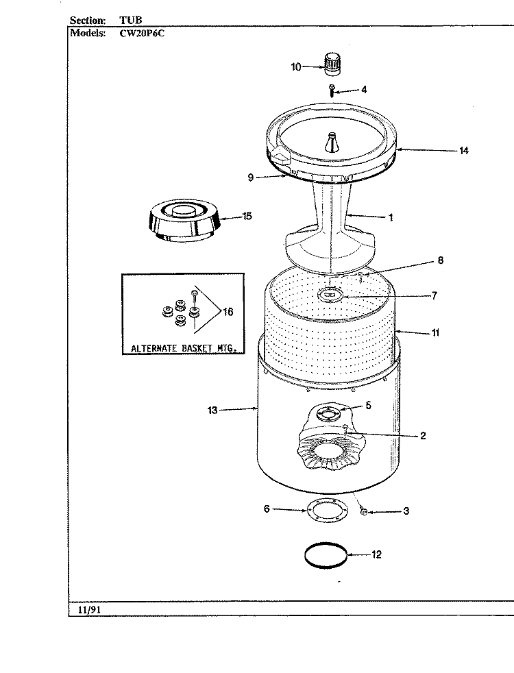TUB Diagram and Parts List for CW20P6AC  Crosley Washer