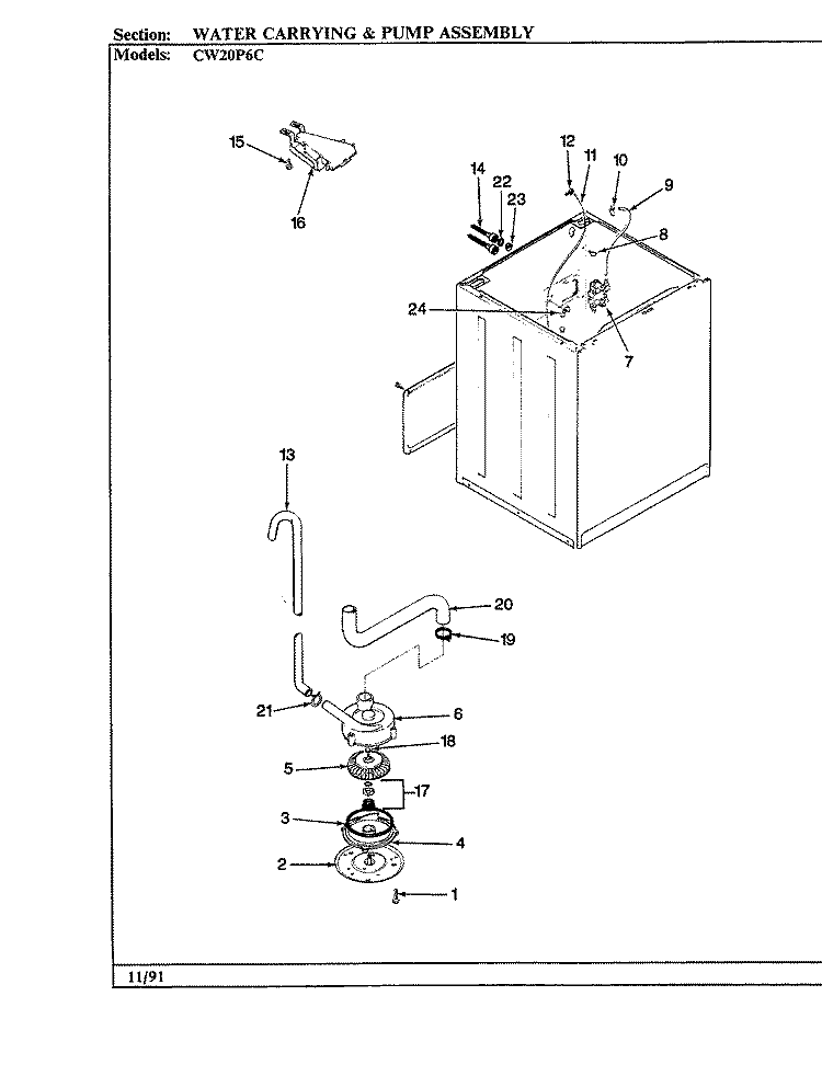 WATER CARRYING Diagram and Parts List for CW20P6AC  Crosley Washer
