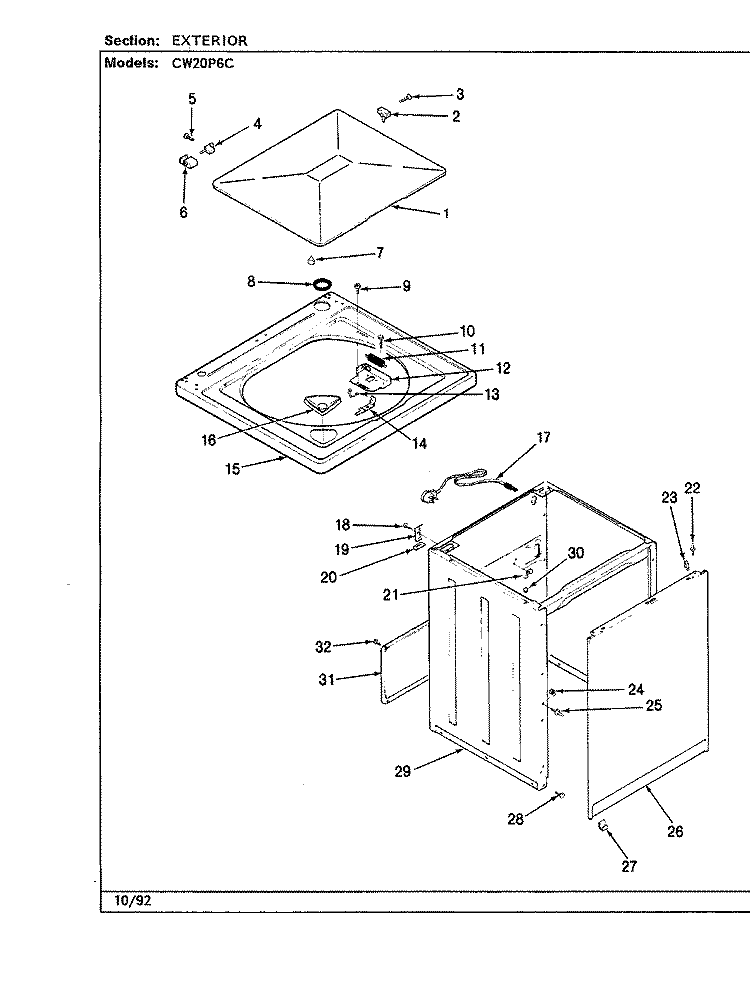 EXTERIOR (REV. A - E) Diagram and Parts List for CW20P6WC  Crosley Washer