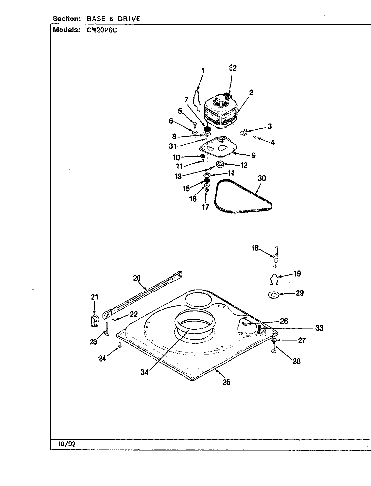BASE & DRIVE (REV. A - E) Diagram and Parts List for CW20P6AC  Crosley Washer