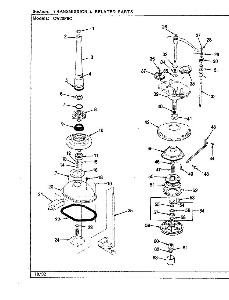 TRANSMISSION (REV. A - E) Diagram and Parts List for CW20P6AC  Crosley Washer