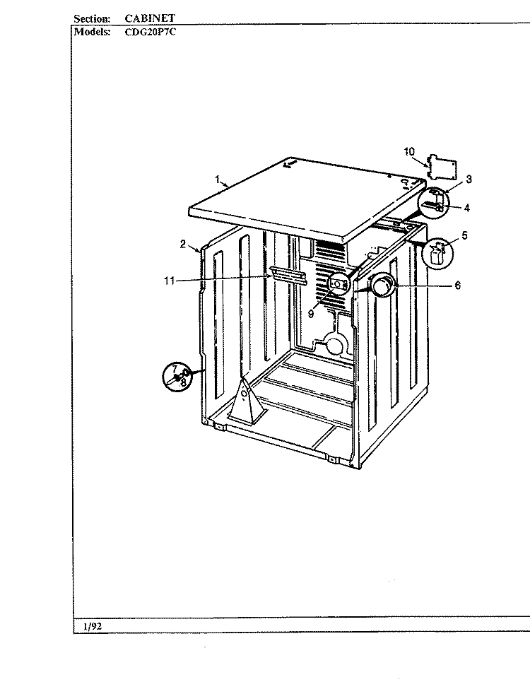 CABINET Diagram and Parts List for CDG20P7WC  Crosley Dryer
