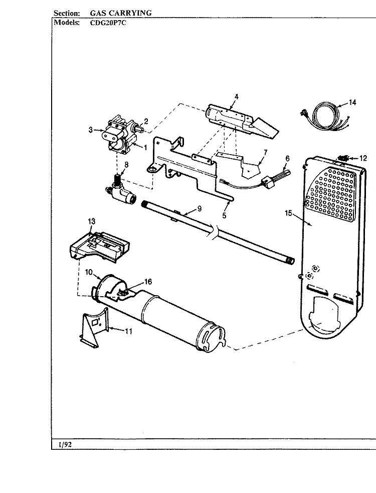 GAS CARRYING Diagram and Parts List for CDG20P7AC  Crosley Dryer