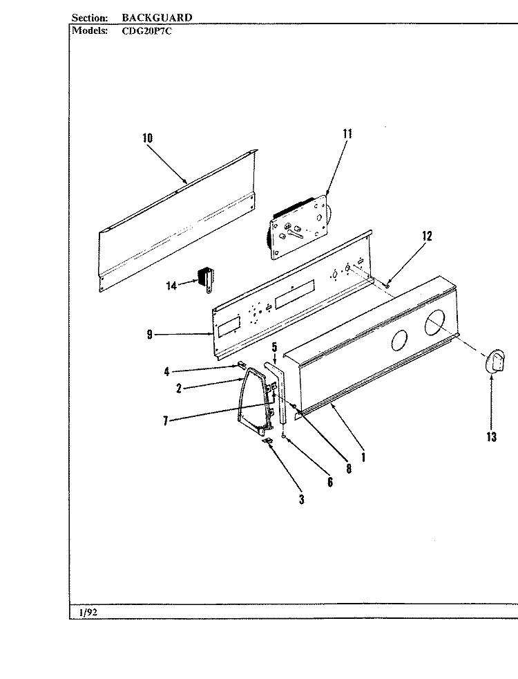 CONTROL PANEL Diagram and Parts List for CDG20P7AC  Crosley Dryer