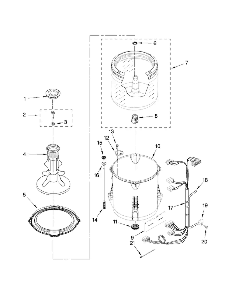 Basket And Tub Parts Diagram and Parts List for CAW9244XQ0  Crosley Washer