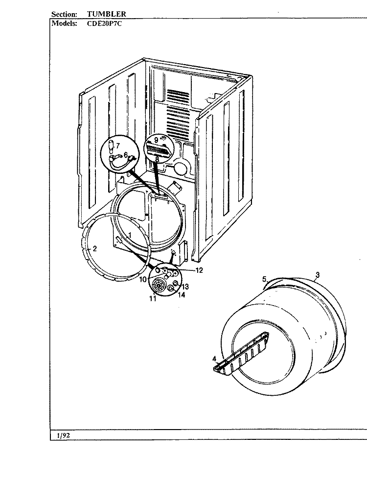 TUMBLER Diagram and Parts List for CDE20P7AC  Crosley Dryer