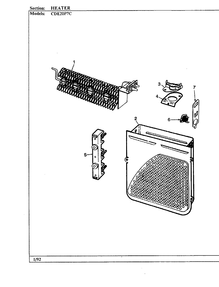 HEATER Diagram and Parts List for CDE20P7AC  Crosley Dryer