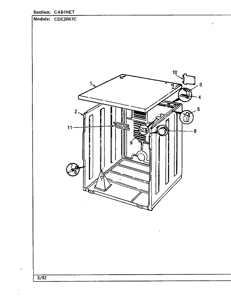 CABINET (ORIG. REV. B) Diagram and Parts List for CDE20R7WC  Crosley Dryer
