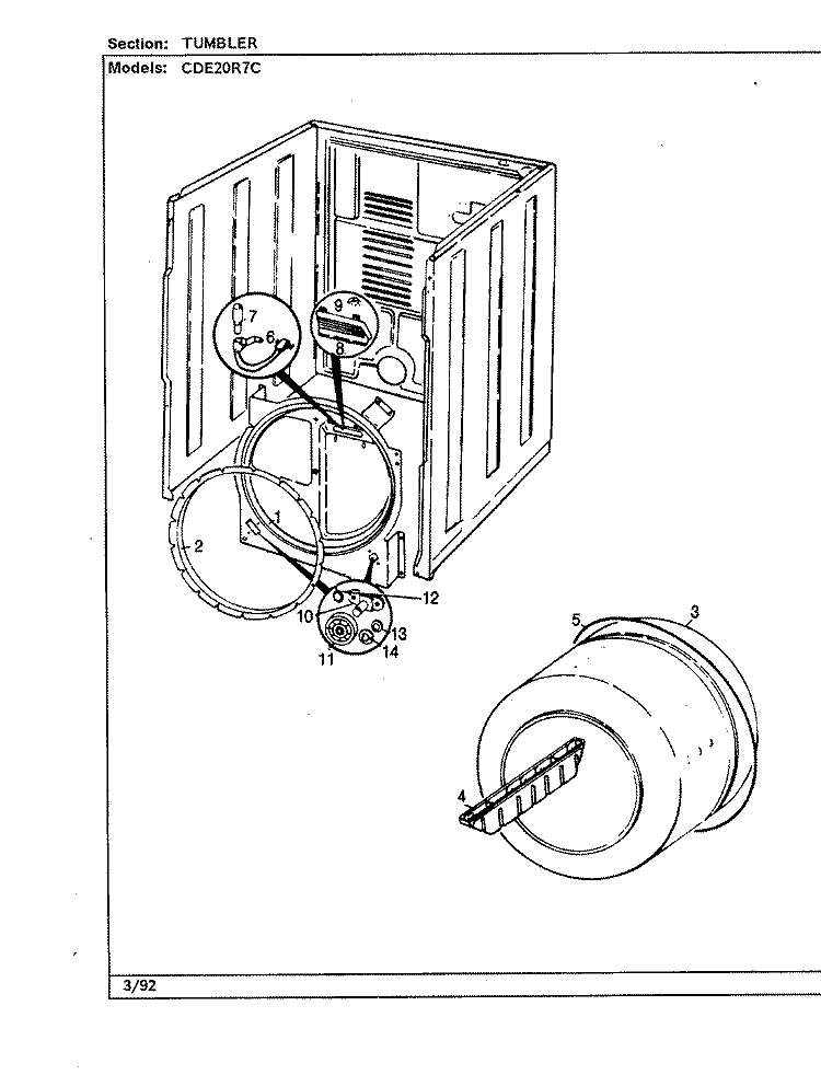 TUMBLER (ORIG. REV. B) Diagram and Parts List for CDE20R7WC  Crosley Dryer