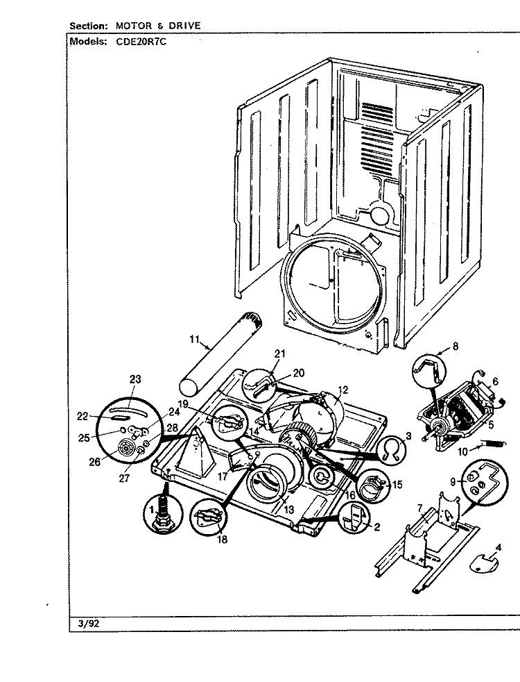 MOTOR & DRIVE (ORIG. REV. B) Diagram and Parts List for CDE20R7AC  Crosley Dryer