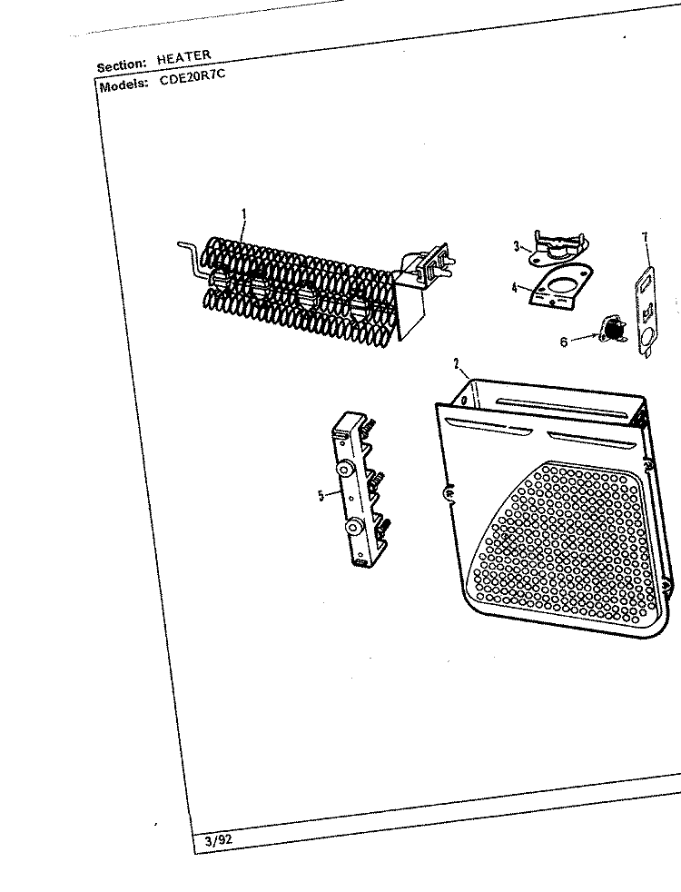HEATER (ORIG. REV. B) Diagram and Parts List for CDE20R7AC  Crosley Dryer