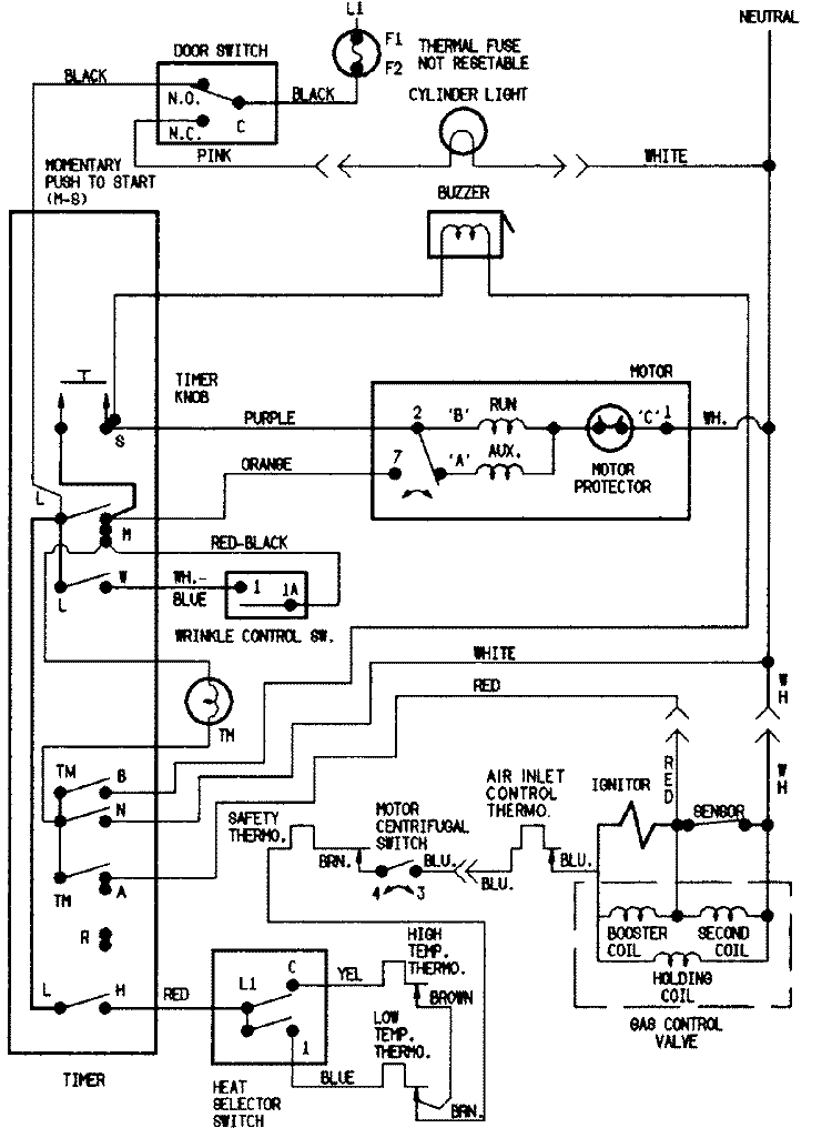 WIRING INFORMATION (CDG20T8A & W) Diagram and Parts List for CDG20T8W  Crosley Dryer