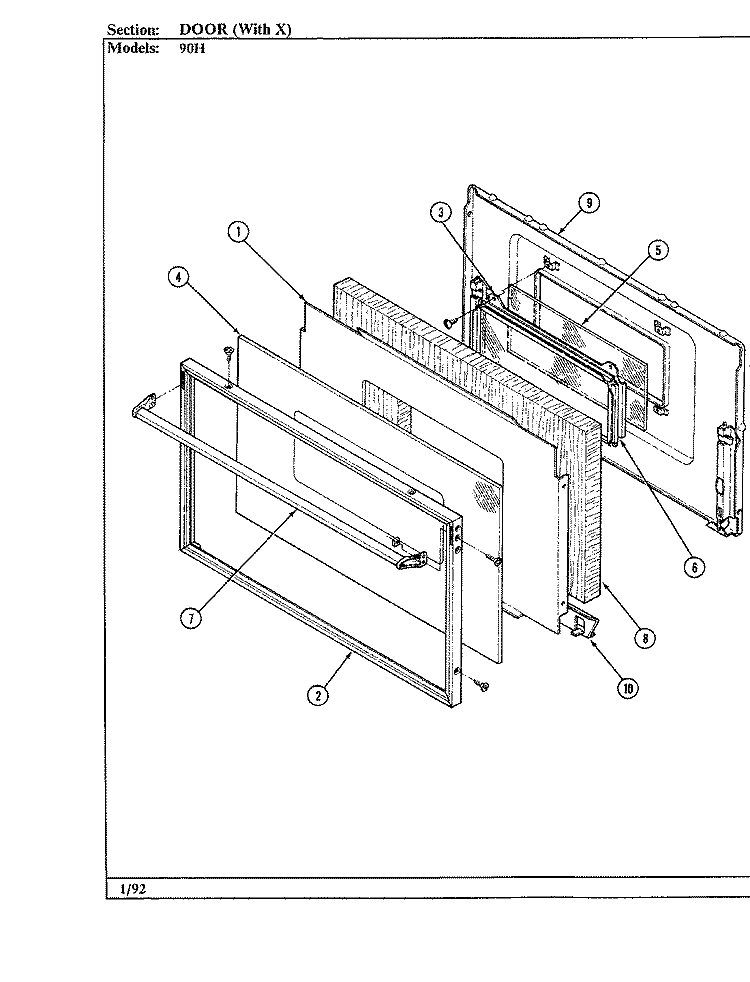 DOOR Diagram and Parts List for 90HA-4KLX  Magic Chef Wall Oven