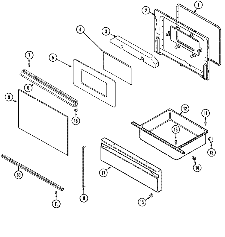 DOOR / DRAWER (SERIAL PREFIX 28) Diagram and Parts List for CE3537XUW  Crosley Range