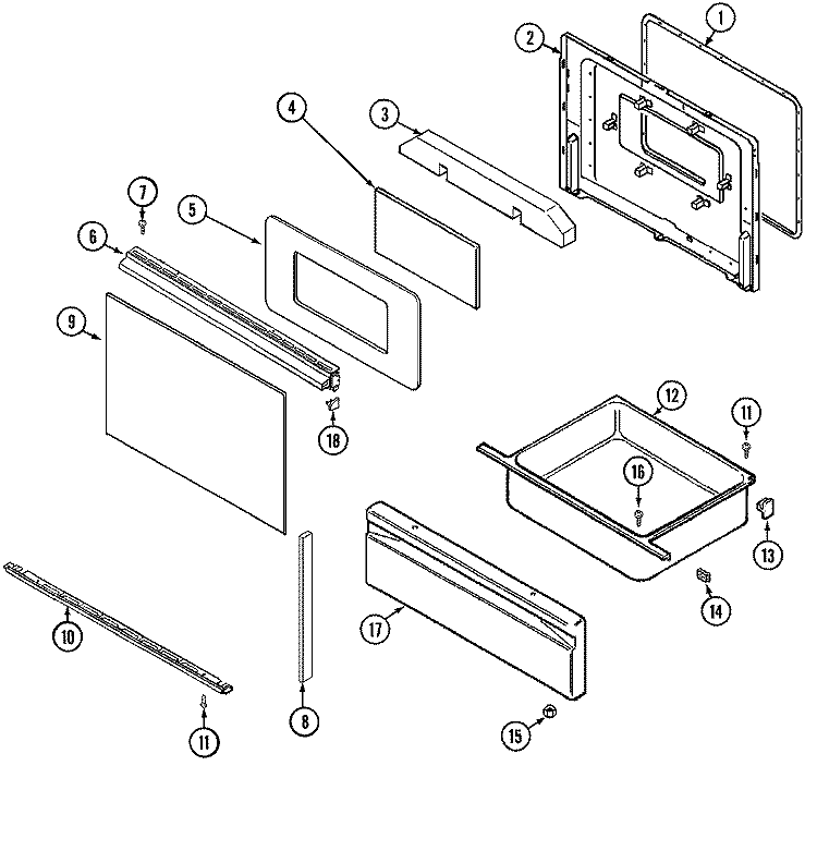 DOOR / DRAWER (``X`` DOOR SERIAL PREFIX 28) Diagram and Parts List for CE3531XUW  Crosley Range