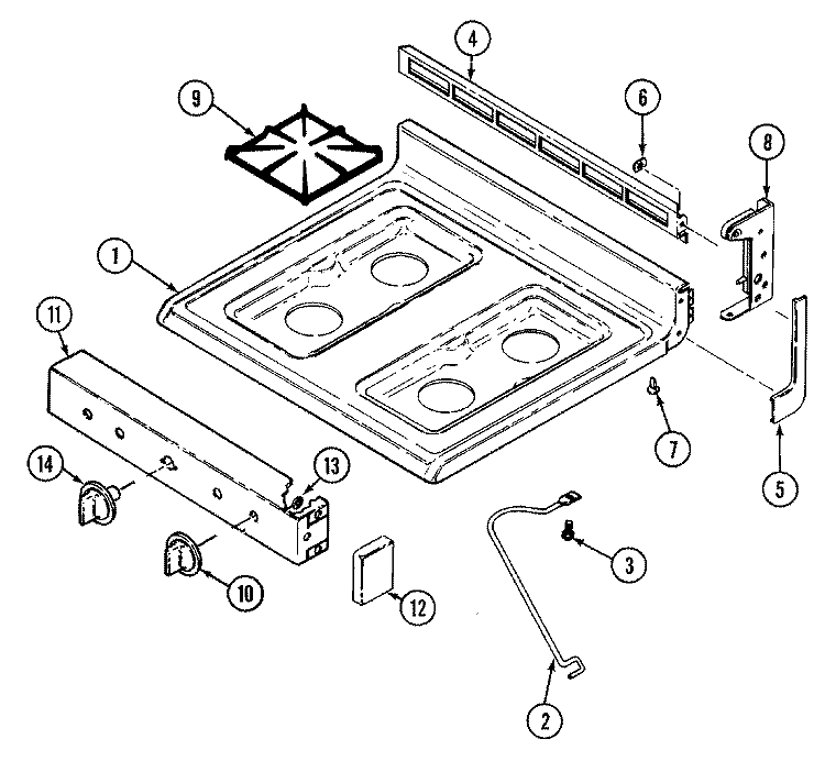 TOP ASSEMBLY Diagram and Parts List for CG3131XUW  Crosley Range