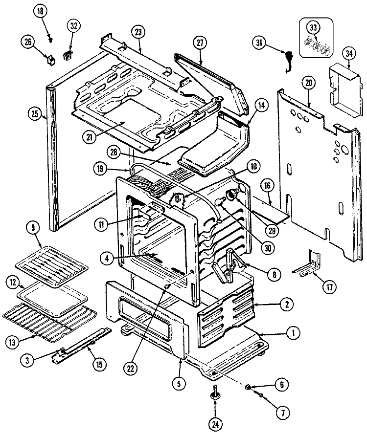 OVEN Diagram and Parts List for CG3131XUW  Crosley Range