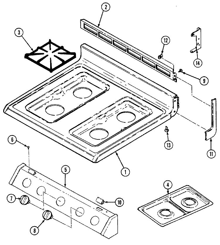 TOP ASSEMBLY Diagram and Parts List for H3277XUW  Hardwick Range
