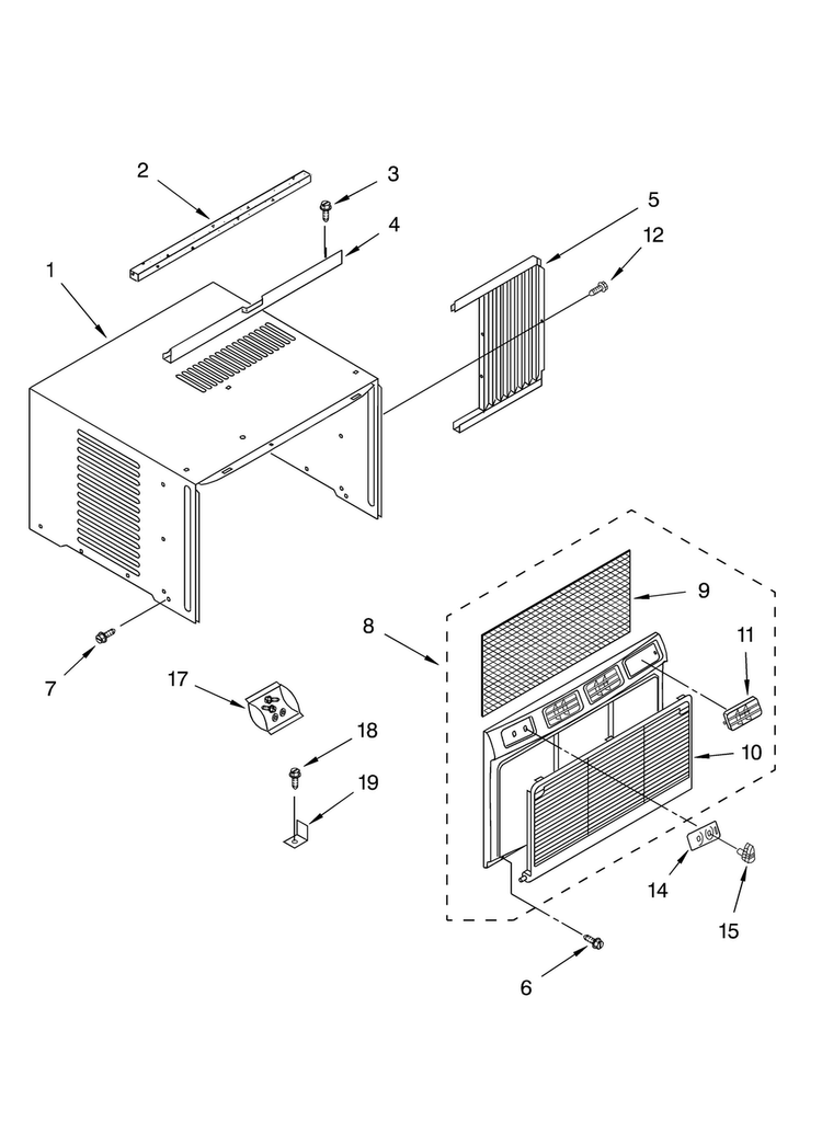 Cabinet Diagram and Parts List for CA8WRL0  Crosley Air Conditioner