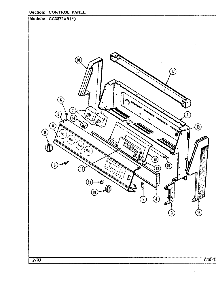 CONTROL PANEL Diagram and Parts List for CC3872XRW  Crosley Range