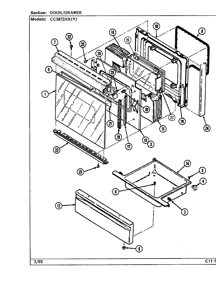 DOOR / DRAWER Diagram and Parts List for CC3872XRW  Crosley Range